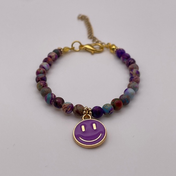 Happy Harmony bracelet groovy tie dye smiley gold plated purple boho hippie - Picture 1 of 4